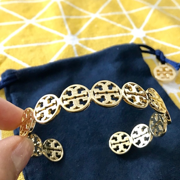 Tory Burch Jewelry - Tory Burch Gold Logo Cuff Shiny Bracelet NEW!